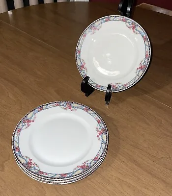 Vintage  VICTORIA Czechoslovakia Floral/Gold China 7-1/2” Salad Plates Set Of 4 • $29.99