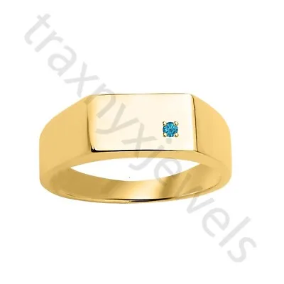 .025ct Lab Created Swiss Blue Topaz 14K Yellow Gold Over Wedding Band Men's Ring • $77.34