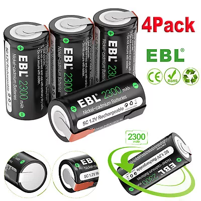 4x EBL Sub C SC Size NiCd Rechargeable Battery 1.2V 2300mAh Cell Tap Batteries • $10.99