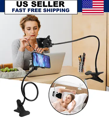 Universal Lazy Mobile Phone Gooseneck Stand Holder Flexible Bed Desk Table Clip • $6.88