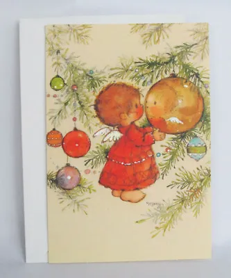Unused Vintage Mary Hamilton Angel Looking In Christmas Bulb Greeting Card • $4.50