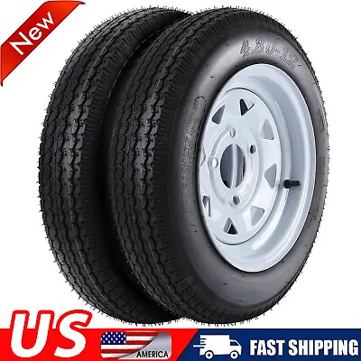 2pcs Trailer Tires And Rims 4.80-12 4.80x12 6 Ply LRC 4 Lug White Spoke Wheel • $108.68