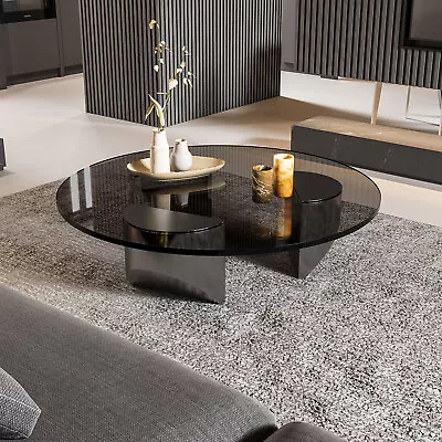 Tempered Glass Coffee Table Modern Contemporary Design Round Table Metal Frame • $899