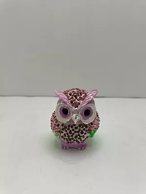 Pink Owl Hand Painted Bejeweled Hinged Trinket Jewelry Box • $13