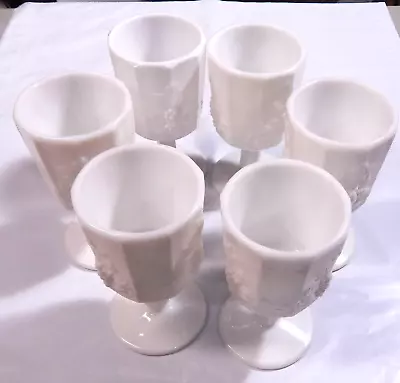 Six 6 Vintage Westmoreland Milk Glass Paneled Grape Water Goblets 6  Great • $25