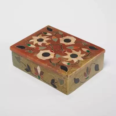 Anglo Raj Marble Carnelian Mosaic Floral Inlay Pietra Dura India Box 3 W 4 L • $120