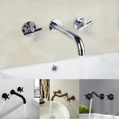 2 Handles Waterfall Bath Tub Basin Mixer Vessel Sink Faucet Tap Wall Mounted • $65