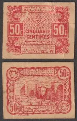 Empire Cherifien Morocco 50 Centimes 1944 VF++ P-41 • $0.99