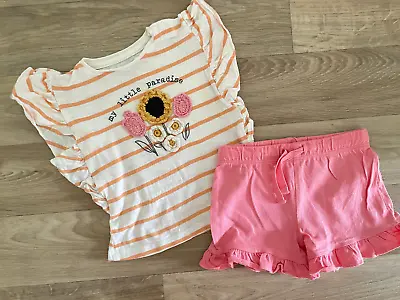 Baby Girl 3-6 Months F&F 2 Piece Summer Shorts Applique Flower Outfit • £5