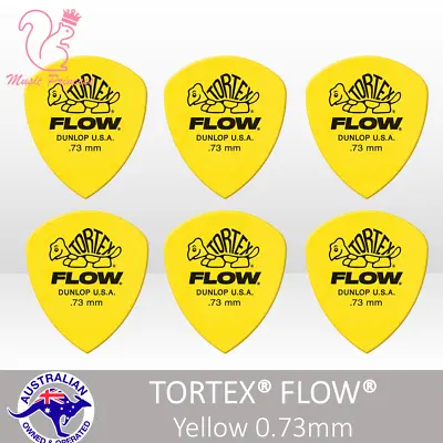$10.19 • Buy 🔥🎸6x Genuine Jim Dunlop TORTEX FLOW🟡 Yellow 0.73mm Guitar Picks Plectrum Pick