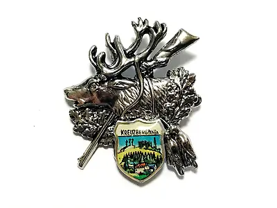 Vintage Kreuzberg Germany Metal Coat Of Arms Pin Brooch Deer Hunting Pinback • $5.99