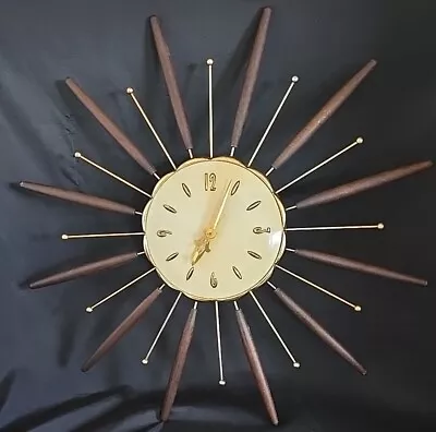 Mid-Century Vintage Lux Starburst Clock 1963 Robert Shaw Teak With Metal NO KEY • $149.99