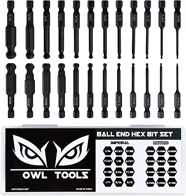 Ball End Hex Allen Wrench Drill Bit Set 24 Pack - Metric & SAE Sizes - Magnetic • $25.99