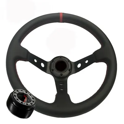 Civic Integra DB DA DG EF Black W/Red Stitching Deep Dish Steering Wheel + Hub • $65