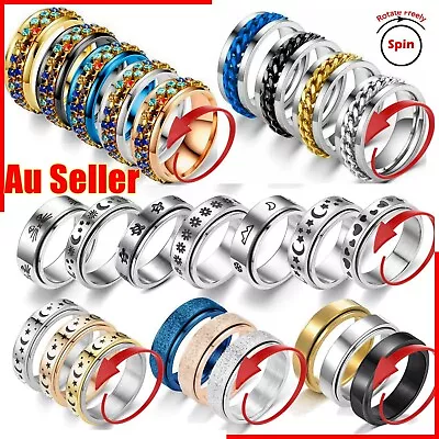 Anti-anxiety Spinner Fidget Rotating Rings Men Women Band Stainless Steel Moon • $5.95