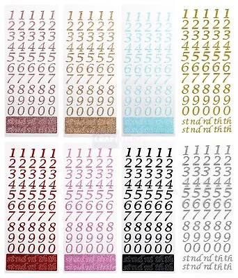 Small Glitter Number Sticker Sheet For Card Making Craft Italic Font 15mm High • £1.99