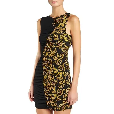 NEW Versace Jeans Couture Womens Black Printed Open Back Mini Dress Size 36 US 0 • $118.99