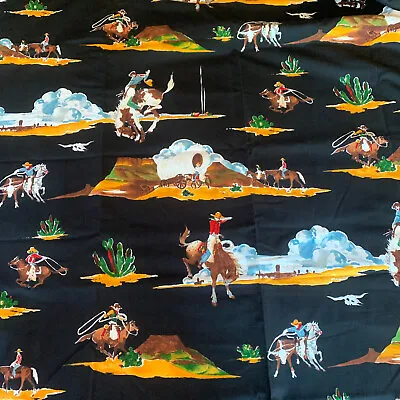 Vintage  FABRIC Cowboys Ranch  Horses Alexander Henry￼ Collection ￼black 4 Yards • $80