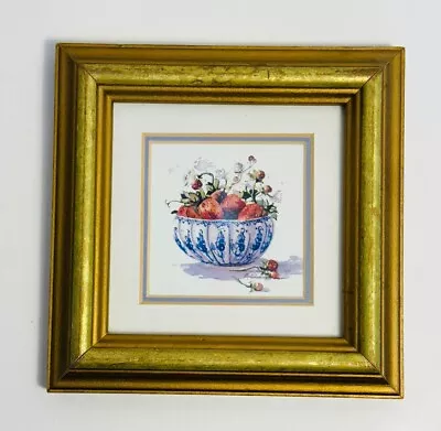 Marilyn Simandle Framed Watercolor Print Art “Porcelain With Strawberries” 6”x6” • $26