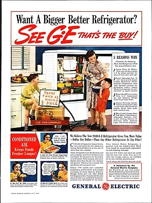 1940 G-E GENERAL ELECTRIC Refrigerator Mom Boys Red Wagon Vintage Print Ad A3 • $28.79