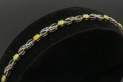 925 Sterling Silver - Vintage Cabochon Cut Fire Opal Chain Bracelet - BT8317 • $69.95