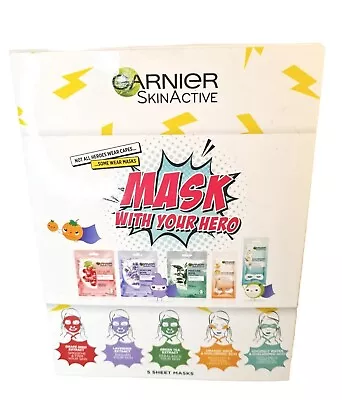 Garnier 5 X Face & Eye Sheet Masks Various Gift Set Pack - Mask With Your Hero • £9.95