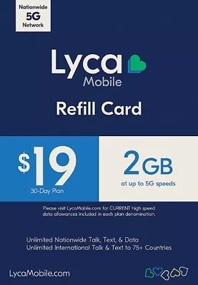 Lycamobile $19 Preloaded Sim Card Unlimited Call & Text 5G To 85+countriesI FREE • $14.99