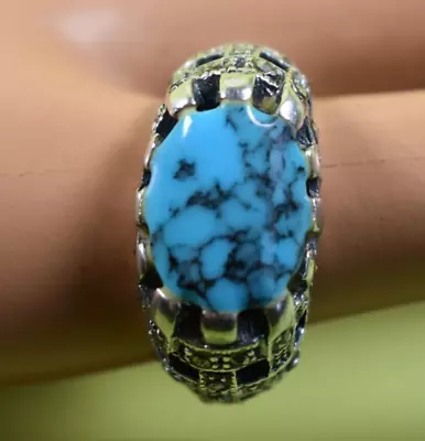 Sterling Silver Turquoise And Marcasite Ring Signed 925 Size 9.75--9g • $39.95