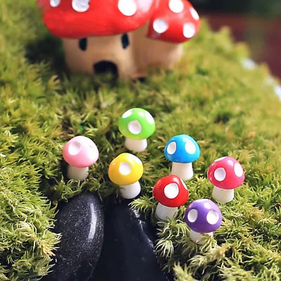 Mini 10 Pcs Mushroom Miniatures Set Fairy Garden Ornament Lawn Terrarium Decor • $2.98