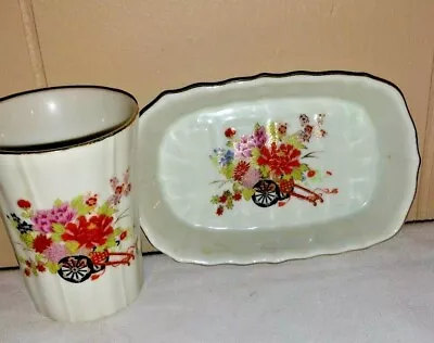 Soap Dish AndTumbler Decorative Flowers In Garden Cart  Design Japanese Made • $4.99