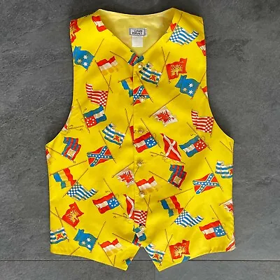 GIANNI VERSACE Silk Vest Flags Print Size IT 46 From S/S 1993 Miami Collection • $1497.49