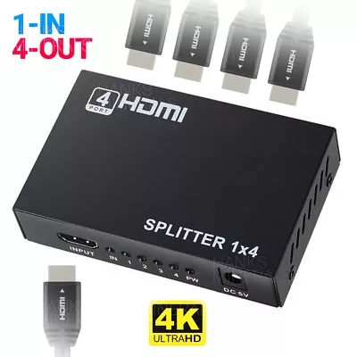 HDMI Splitter 1 In 4 Out 4K UHD HD 1080P 4-Port Repeater Splitter Amplifier 1x4 • $14.98