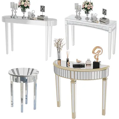 Silver Mirrored Console Table Modern Glass Entryway Table Geometric Side Table • $145.90