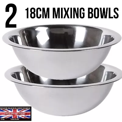 2 Stainless Steel Kitchen Mixing Bowl Deep Catering Baking Salad Serving Bowls • £6.99