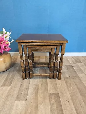 Vintage Mid Century Dark Oak Solid Wood Nest Of Tables  • £70