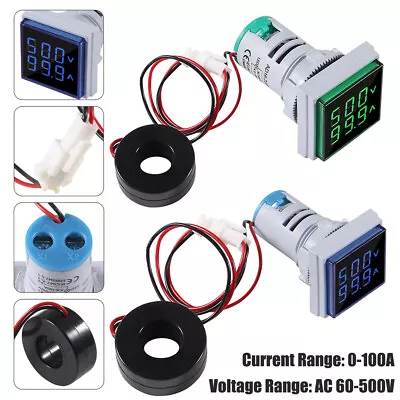 2x Digital LED Voltmeter Ammeter AC 60-500V 0-100A Volt AMP Indicator Meter 22mm • $10.99