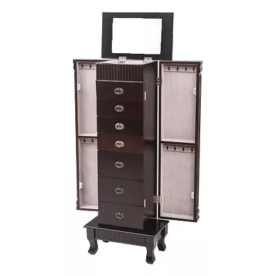 Jewelry Armoire Cabinet Storage Chest Stand Organizer Mirror Top With 7 Drawers • $139.89