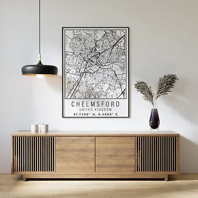 Chelmsford England City Street Map Print Chelmsford Wall Art Home Decor Poster • £16.99