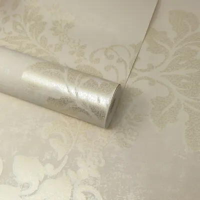 £5.49 • Buy Fine Décor - Ivory Cream And Gold Shimmer Textured Pixel Floral Damask Wallpaper