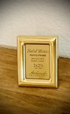 Miniature Small Solid Brass Picture Frame 2x2 1/2  Fit W Glass & Easel Bk NOS • $9.99