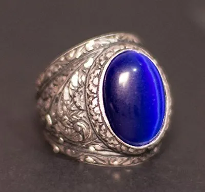 Sterling Silver Men Ring Steel Pen Craft Handmade Cats Eye Stone • $171