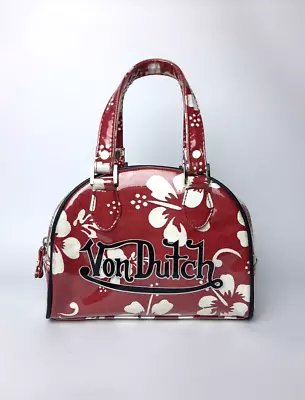 Von Dutch Red White Hawaiian Flowers Graphic Small Mini Bag Y2K • $125