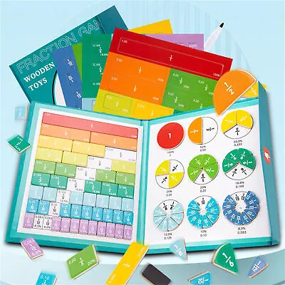 Fraction Learning For Kids Math Toys Wooden Magnetic Fraction Book Set School • £11.99