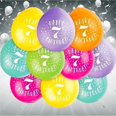 10 X Happy 7th Birthday Multicoloured Party Latex Balloons Decorations Supplies • £3.75
