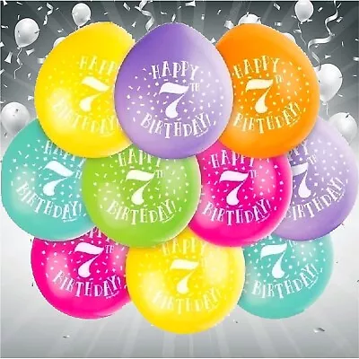 10 X Happy 7th Birthday Multicoloured Party Latex Balloons Decorations Supplies • £3.75