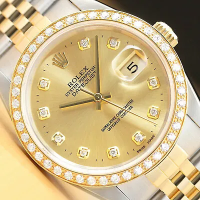 Rolex Mens Datejust 16233 18k Yellow Gold Stainless Steel Diamond Watch • £5945.12