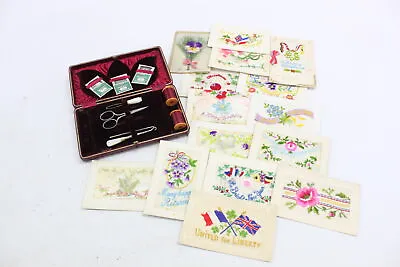 £19.87 • Buy 16 X Antique / Vintage HABERDASHERY Inc Sewing Set, Silk Handmade Post Cards Etc