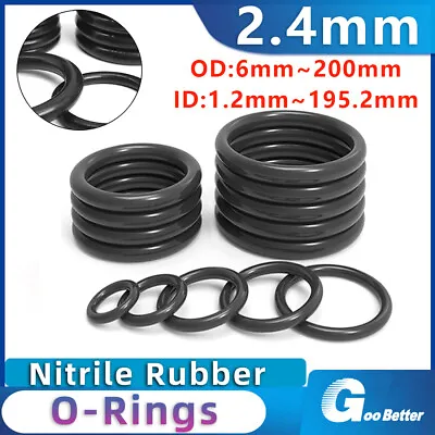 2.4mm Cross Section Nitrile Rubber O Ring Seals 6mm-200mm OD NBR Oil Resistant • £11.75