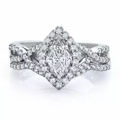 1 Ct Marquise Natural Diamond Center Engagement Ring Set In 14K White Gold • $1646.99