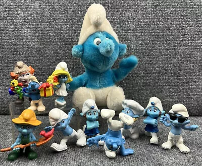 Smurfs Mini Figures Toy Cake Topper Lot Of 10 And 1 Vintage Smurf Plush • $24.99